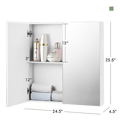 2-Tier Wall-Mounted Storage Cabinet with Double Mirror Doors