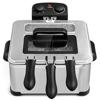 Electric Stainless Steel Deep Fryer, Viewing Window, Timer Control, Multi-Basket Fry Cooker