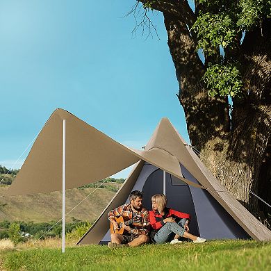 Outsunny 2-3 Person Teepee Tent, Easy Setup Camping Tent w/ Porch, Coffee