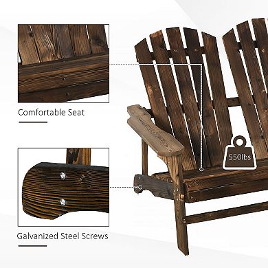 Outdoor Wood Adirondack Chair, Loveseat Armchair For Garden Patio Deck, Brown