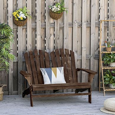 Outdoor Wood Adirondack Chair, Loveseat Armchair For Garden Patio Deck, Brown