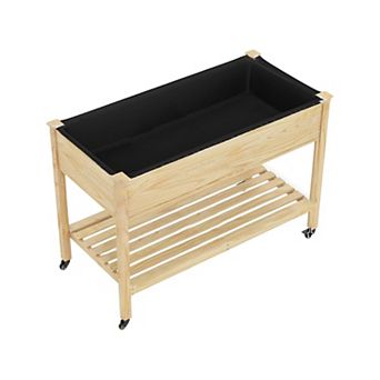 Rolling Raised Garden Bed Planter Box with Wheels, Wooden Herb and Vegetable Planter