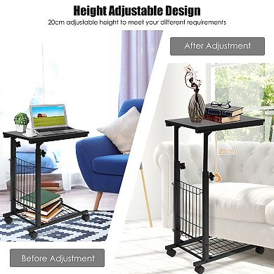 Rolling Height Adjustable Sofa End Side Table