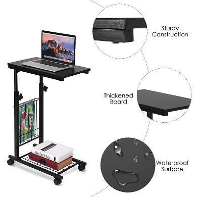 Rolling Height Adjustable Sofa End Side Table