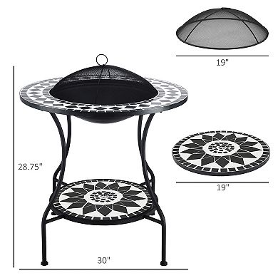 Outsunny 30" 3-in-1 Outdoor Fire Pit Dining Table & Ice Bucket with Shelf