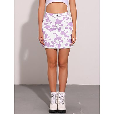 Women's Cow Print Casual Elastic Back High Waist Mini Short Skirt