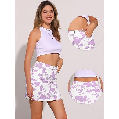 Women's Cow Print Casual Elastic Back High Waist Mini Short Skirt
