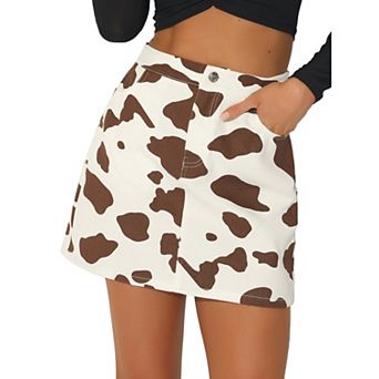 Women's Cow Print Casual Elastic Back High Waist Mini Short Skirt