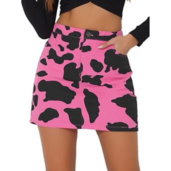 Women's Cow Print Casual Elastic Back High Waist Mini Short Skirt