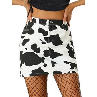 Women's Cow Print Casual Elastic Back High Waist Mini Short Skirt