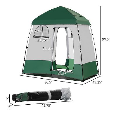 Outsunny Shower Tent, Pop Up Privacy Shelter for Camping, Dressing Changing Room, Portable Instant Outdoor Shower Tent Enclosure w/ 2 Rooms, Shower Bag, Floor and Carrying Bag, Green