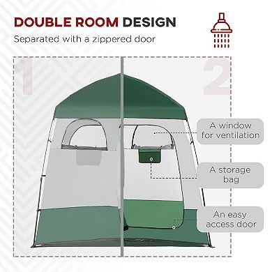 Outsunny Shower Tent, Pop Up Privacy Shelter for Camping, Dressing Changing Room, Portable Instant Outdoor Shower Tent Enclosure w/ 2 Rooms, Shower Bag, Floor and Carrying Bag, Green