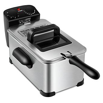 Electric Deep Fryer with Fry Basket Draining Hook Viewing Window and Removable Heating Element