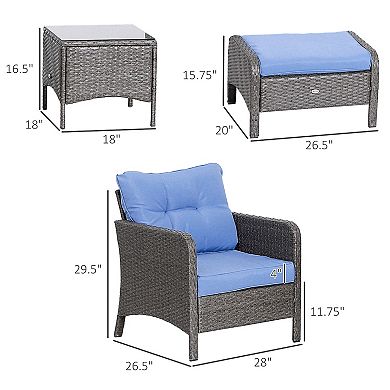 5 Pc Outdoor Patio Conversation Chaise Lounge Chair W/ Coffee Table, Blue