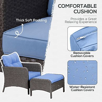 5 Pc Outdoor Patio Conversation Chaise Lounge Chair W/ Coffee Table, Blue