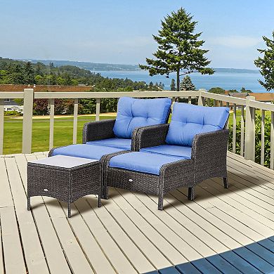 5 Pc Outdoor Patio Conversation Chaise Lounge Chair W/ Coffee Table, Blue