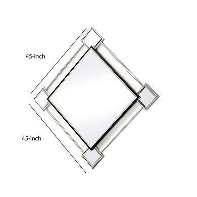 Diamond Shaped Beveled Accent Wall Mirror with Mirror Inserts, Silver