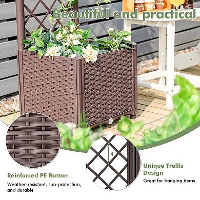 Raised Garden Bed with Trellis Planter Box for Climbing Plants -Brown