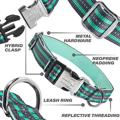 Hybrid Striped Dog Collar Heavy Duty Soft Padded Neoprene Reflective & Adjustable