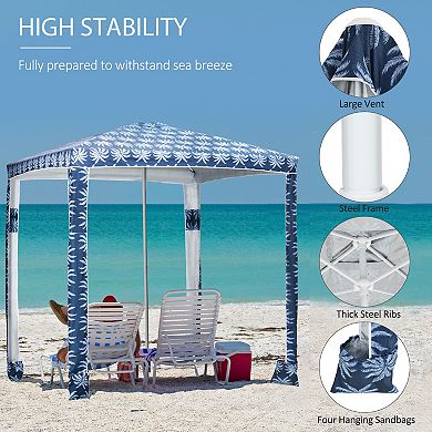 Outsunny 6.5ft Weighted Cabana Beach Umbrella w/ Sandbags, Carry Bag