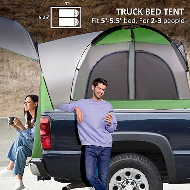 Outsunny Truck Bed Tent for 5'-5.5' Bed with Awning, Portable Pickup Truck Tent for 2-3 Persons, Green