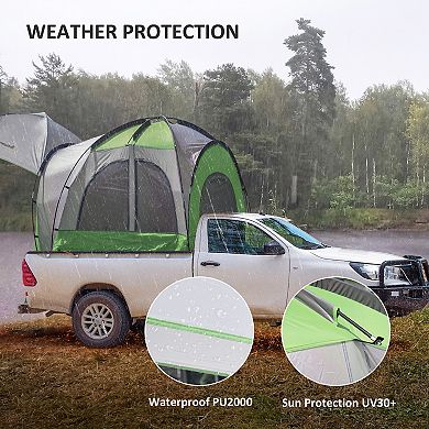 Outsunny Truck Bed Tent for 5'-5.5' Bed with Awning, Portable Pickup Truck Tent for 2-3 Persons, Green