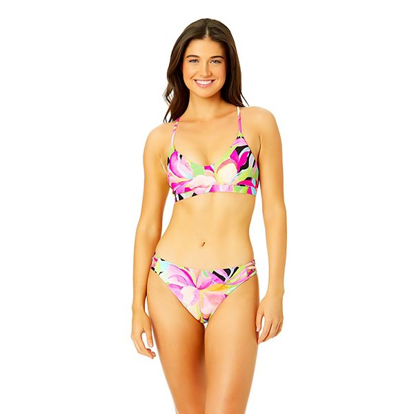 Hurley Flora Revo Bralette Top Bikini Donna – Reversibile Fiori/Righe – 84% Nylon Riciclato – Compressione Leggera