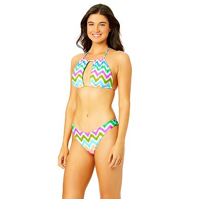 Juniors' Hurley Zig-Zag Print Reversible Center Cutout Bikini Halter Top