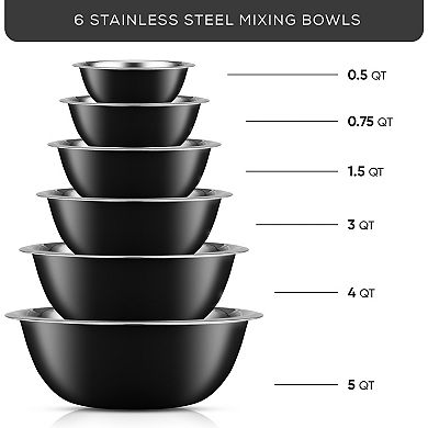JoyJolt 6-Piece Stainless Steel Mixing Bowl Set