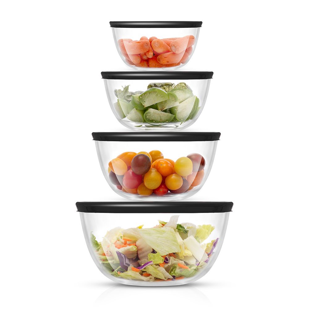 JoyFul 4-Piece Glass Mixing Bowl With Lids Set - Gray