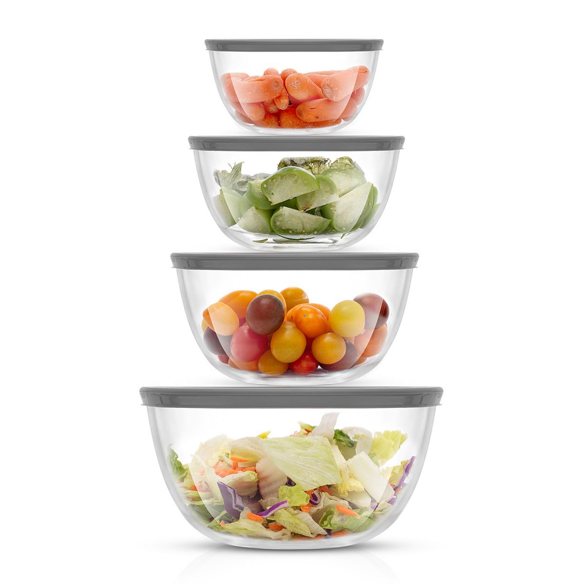 JoyFul 4-Piece Glass Mixing Bowl With Lids Set - Gray
