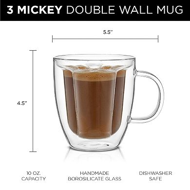 Disney's Mickey Mouse 2-Pack 3D Double Wall Coffee Tea Mugs by JoyJolt