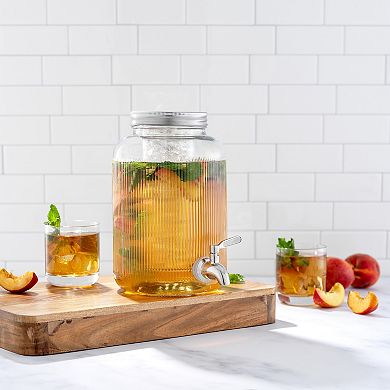 JoyJolt Glass Fluted Drink Dispenser with Spigot, Ice Infuser, & Fruit Infuser