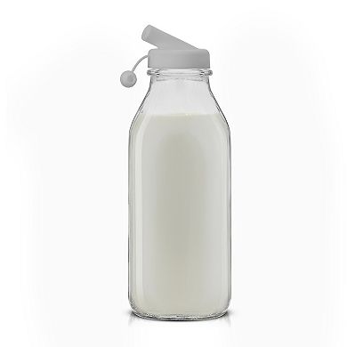 JoyJolt 3-Pack 32-oz. Reusable Glass Milk Bottle with Lid & Pourer