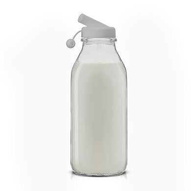 JoyJolt 3-Pack Reusable Glass Milk Bottle with Lid & Pourer