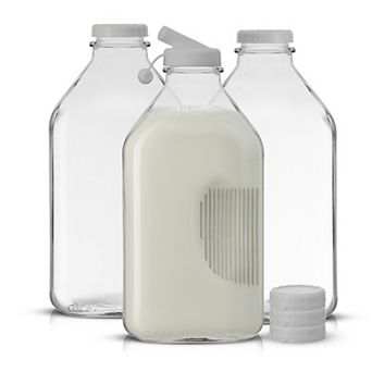 JoyJolt 3-Pack 64-oz. Reusable Glass Milk Bottle with Lid & Pourer