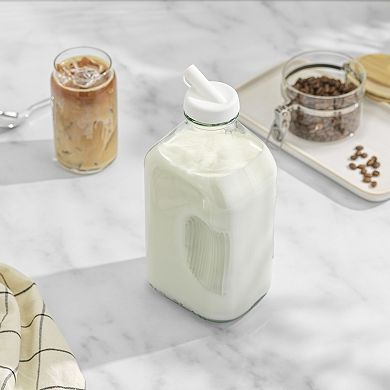 JoyJolt 3-Pack 64-oz. Reusable Glass Milk Bottle with Lid & Pourer