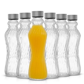 JoyJolt 6-Pack Spring Glass Fluted Water Bottles with Stainless Steel Caps