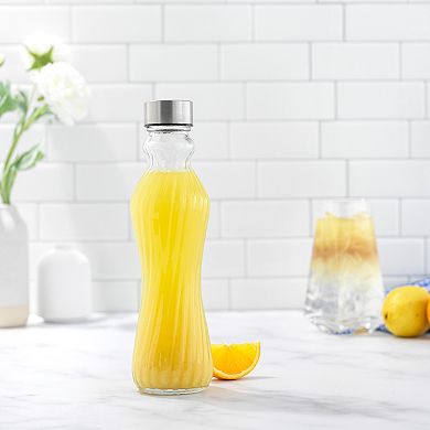 JoyJolt 6-Pack Spring Glass Fluted Water Bottles with Stainless Steel Caps