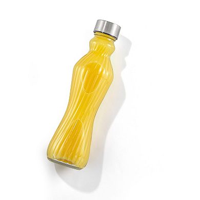 JoyJolt 6-Pack Spring Glass Fluted Water Bottles with Stainless Steel Caps