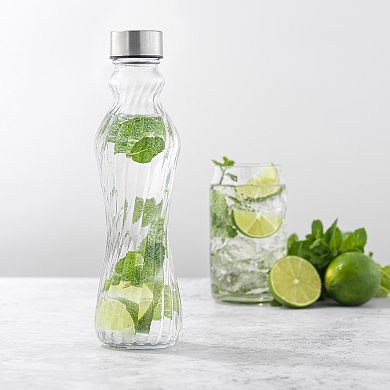 JoyJolt 6-Pack Spring Glass Fluted Water Bottles with Stainless Steel Caps