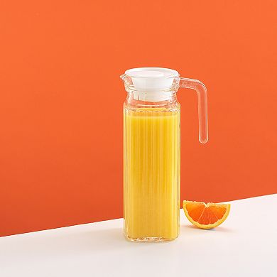 JoyJolt Beverage Serveware 40-oz. Glass Pitcher with Handle & 2 Lids