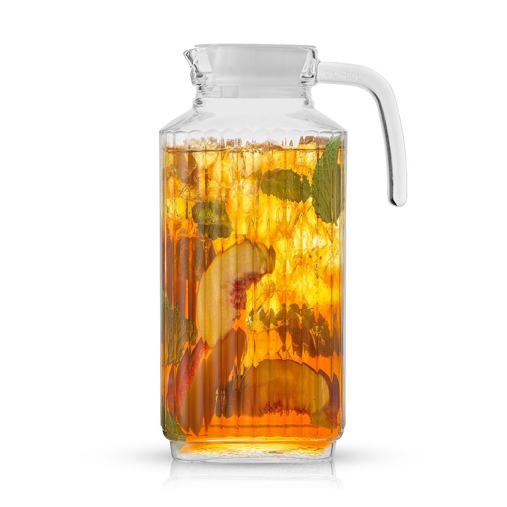 JoyJolt Beverage Serveware Glass Pitcher with Handle & 2 Lids