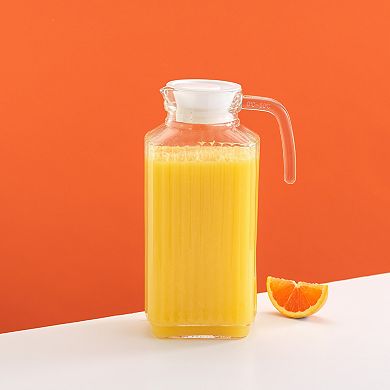 JoyJolt Beverage Serveware Glass Pitcher with Handle & 2 Lids