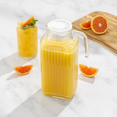 JoyJolt Beverage Serveware Glass Pitcher with Handle & 2 Lids