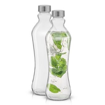 JoyJolt 2-Pack 32-oz. Glass Water Bottles with Stainless Steel Caps