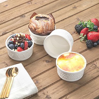 JoyJolt 4-Pack 4-oz. White Embossed Porcelain Ramekins