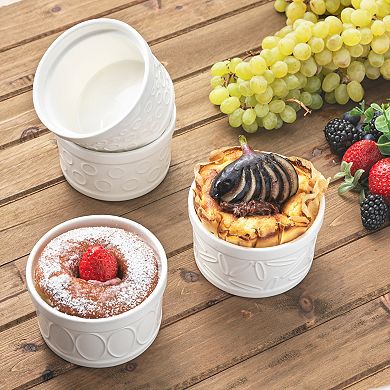 JoyJolt 4-Pack 4-oz. White Embossed Porcelain Ramekins