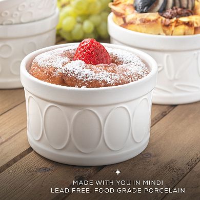 JoyJolt 4-Pack 4-oz. White Embossed Porcelain Ramekins