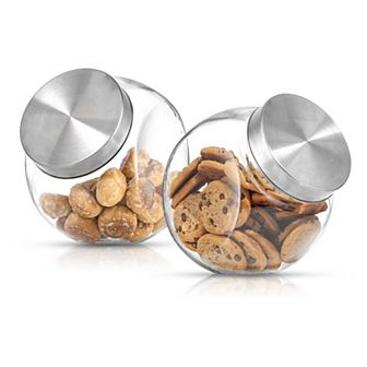 JoyFul 2-Pack Round Glass Cookie Jar with Airtight Lid